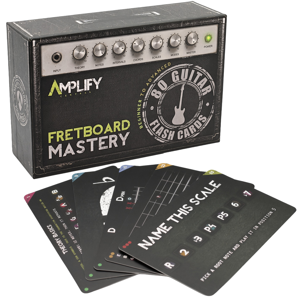 Fretboard Mastery Cards box with fanned cards